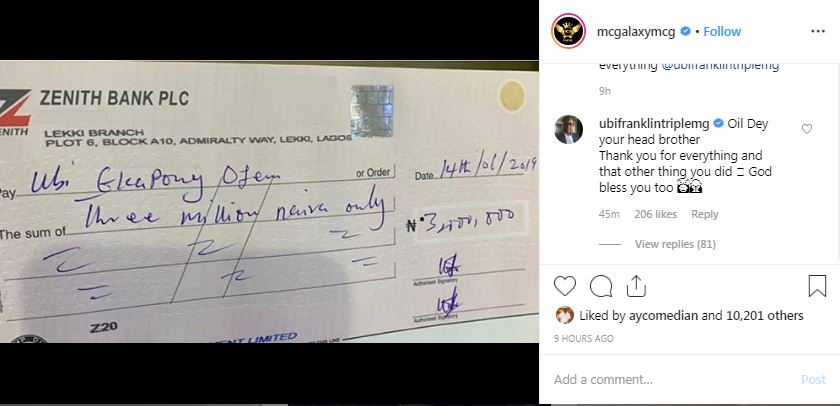 MC Galaxy Gifts Ubi Franklin N3m For Helping Him Pay His House Rent 7 Years Ago
