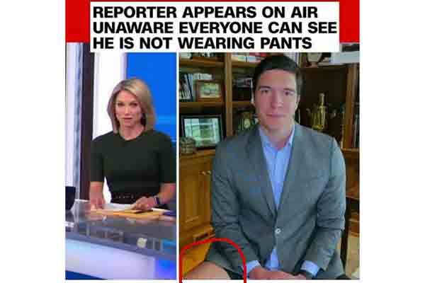 TV reporter appears on screen without pants on