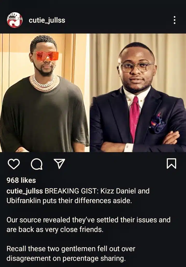 Kizz Daniel and Ubi Franklin's Reconciliation Marks End of Six-Year Industry Feud