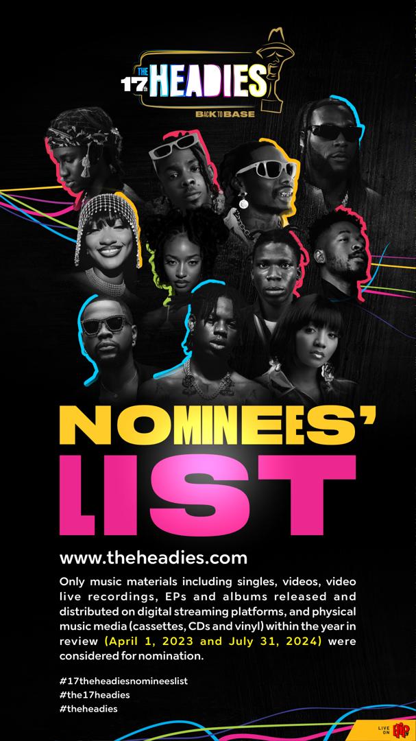 The Headies 2025: Nominations for 17th Edition Revealed